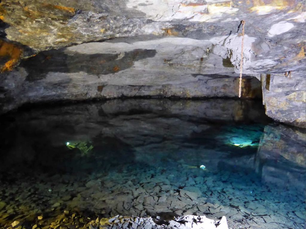 Subterranean Lake known as "The Mother Pool" in "The Sump" at Carnglaze Carverns